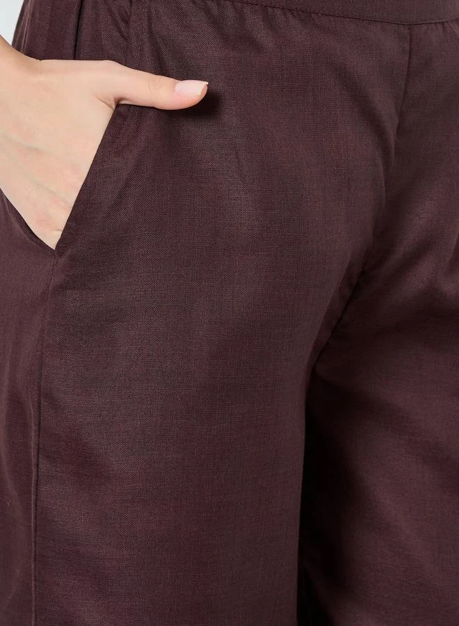 ستايلي بنطال واسع من مزيج الكتان للنساء